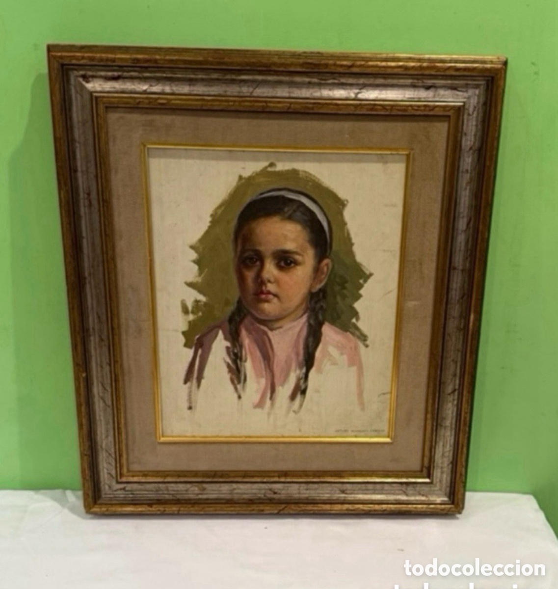 Arte: Arturo Mart&iacute;nez Cabezas (Valencia 1899) retrato de ni&ntilde;a &oacute;leo sobre tablex firmado. Original