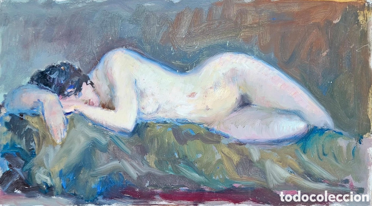 Arte: Jos&eacute; Guevara ( M&aacute;laga 1930 -- 2017) Preciosa pintura original, desnudo femenino sin firma