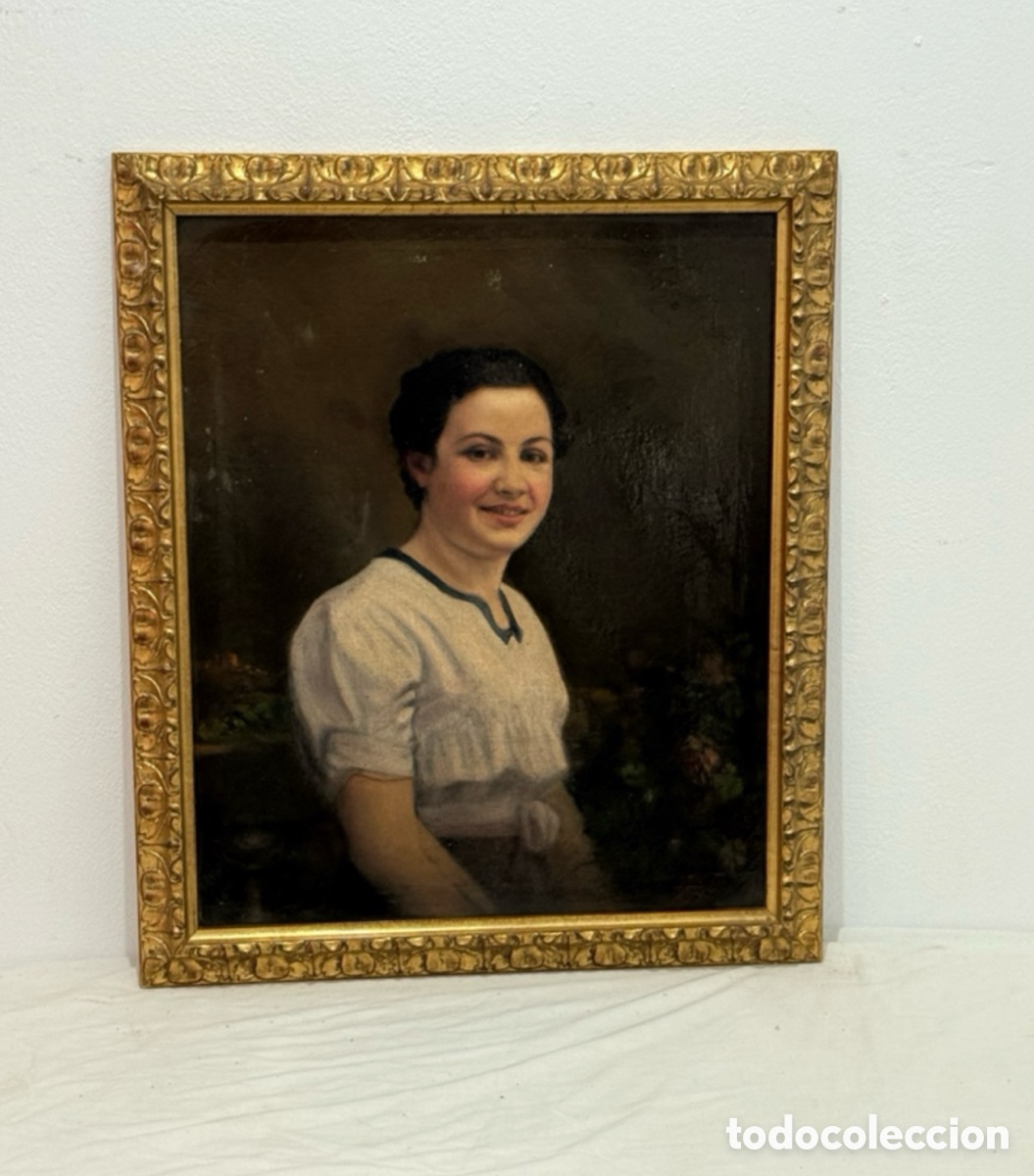 Kunst: &Oacute;leo sobre lienzo siglo XIX Retrato femenino antiguo firma a estudiar 60x50 cm marco original