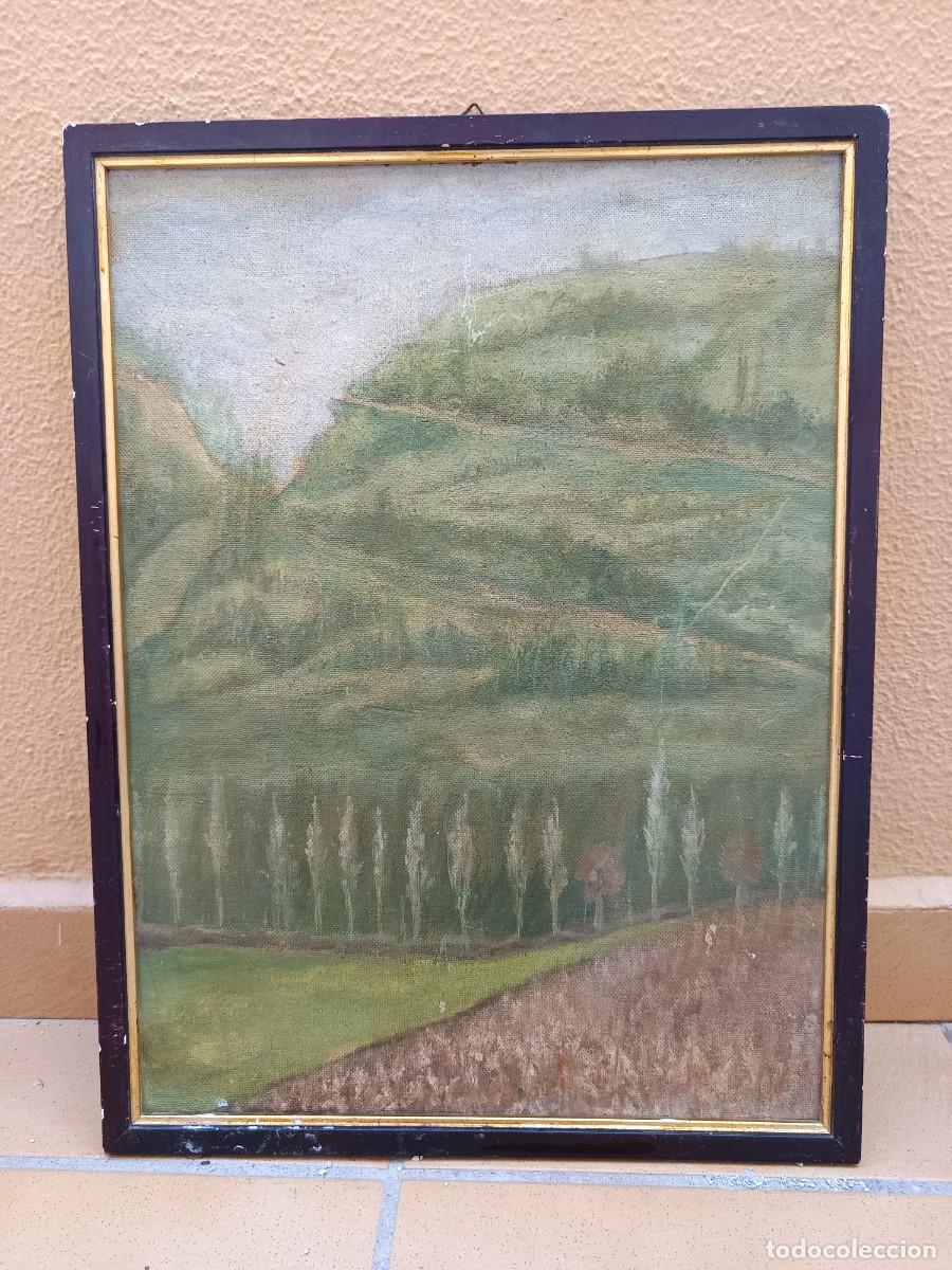 Arte: Cuadro pintura antigua sobre tabla. Paisaje c&aacute;ntabro. An&oacute;nimo