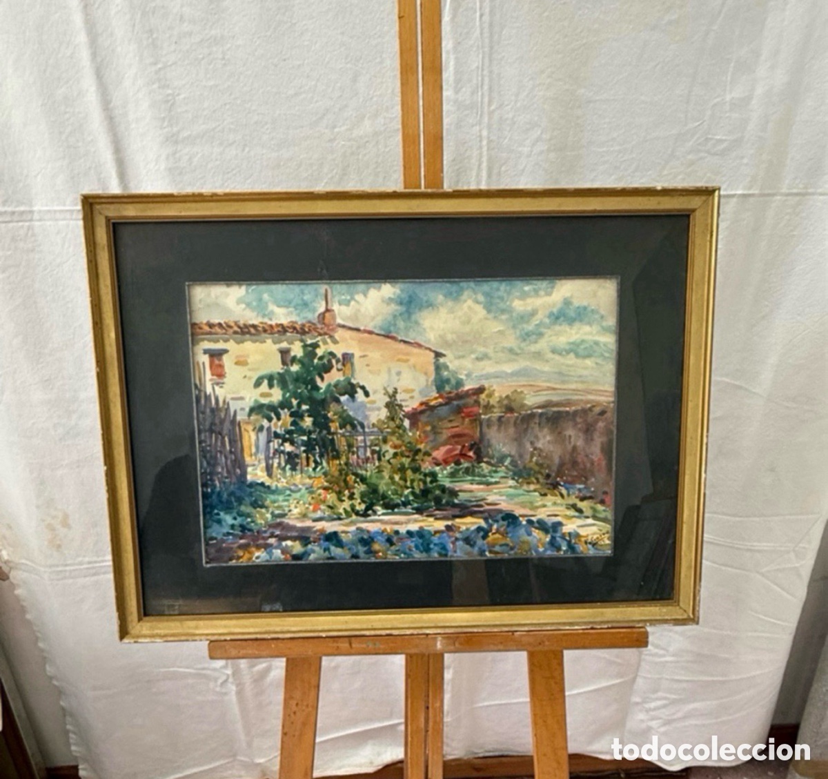 Arte: Pere Gorro Costa acuarela pintada a mano firmada paisaje rural enmarcada escuela.