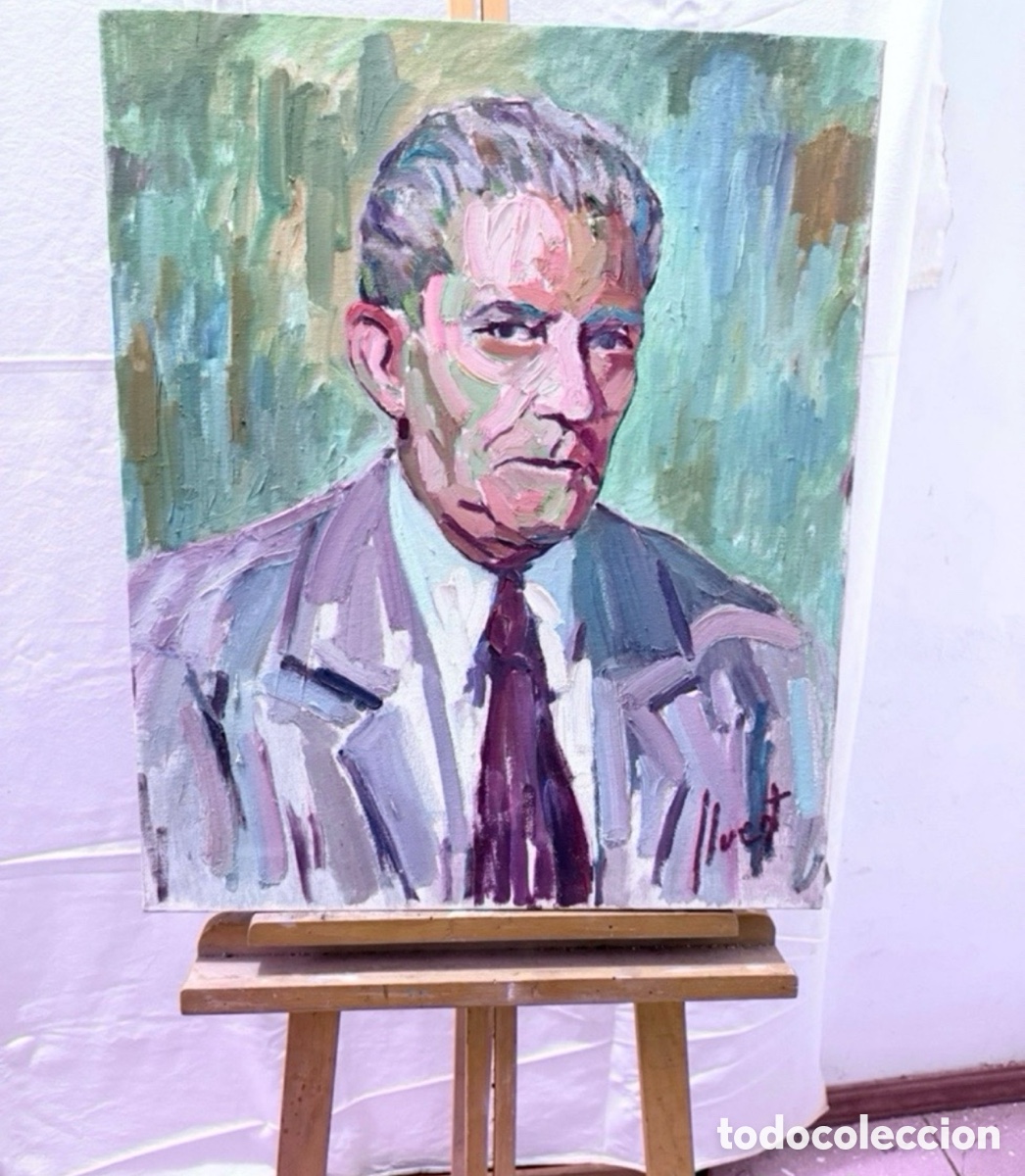 Kunst: Lluent. &Oacute;leo sobre lienzo. Retrato masculino firmado.