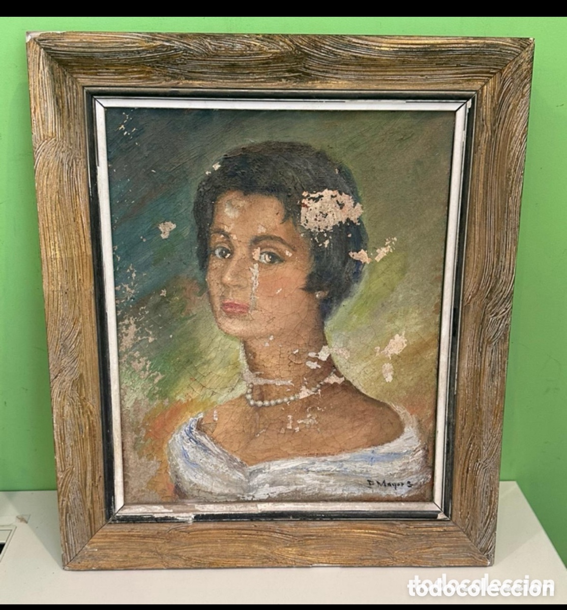 Kunst: Retrato femenino al &oacute;leo - Obra firmada a estudiar - Mediados del siglo XX
