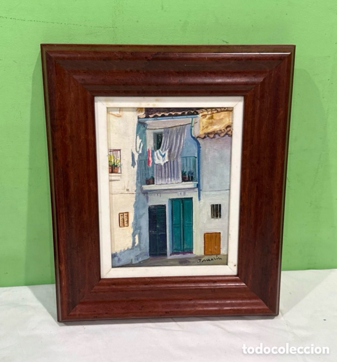 Arte: &Oacute;leo sobre lienzo Casco Antiguo Palma de Mallorca firmado J Mar&iacute;n enmarcado