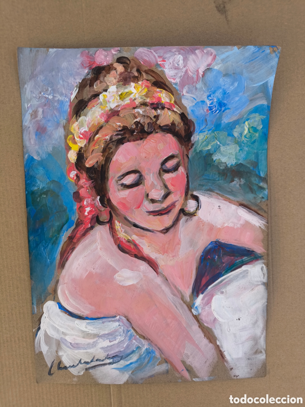 Arte: Mujer con manto blanco ( hecho a mano )