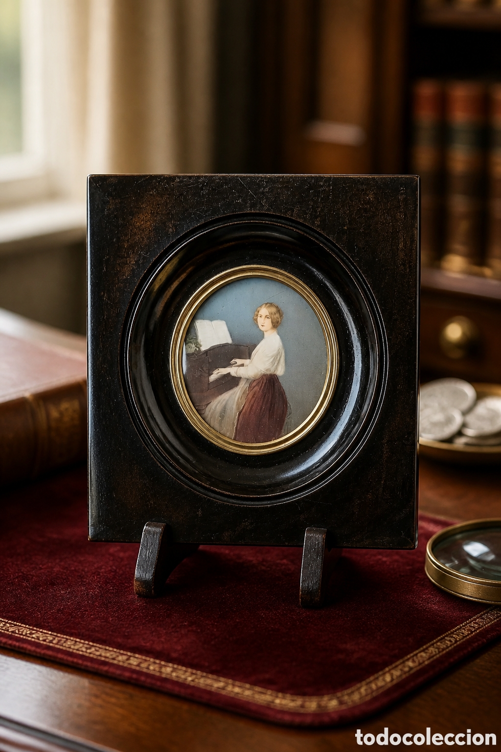 Arte: Retrato en miniatura pintado a mano de una dama de &eacute;poca, finales del siglo XIX. Obra realizada...