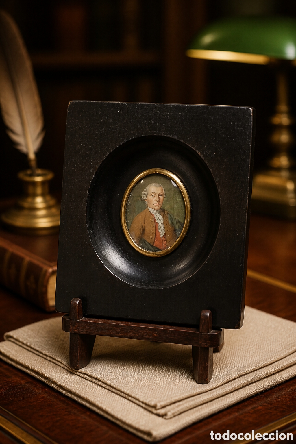 Arte: Retrato en miniatura pintado a mano de un caballero de &eacute;poca, finales del siglo XIX. Obra realizada