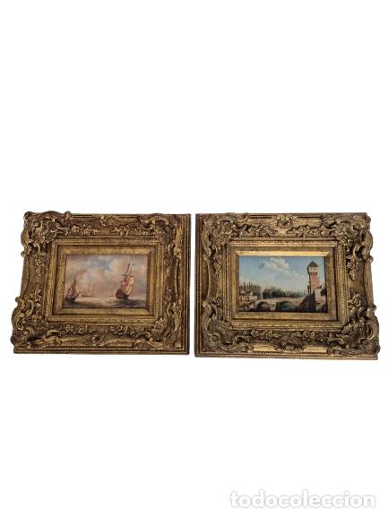Arte: Pareja de &Oacute;leos Antiguos sobre Tabla - Marcos Dorados de Estilo Barroco