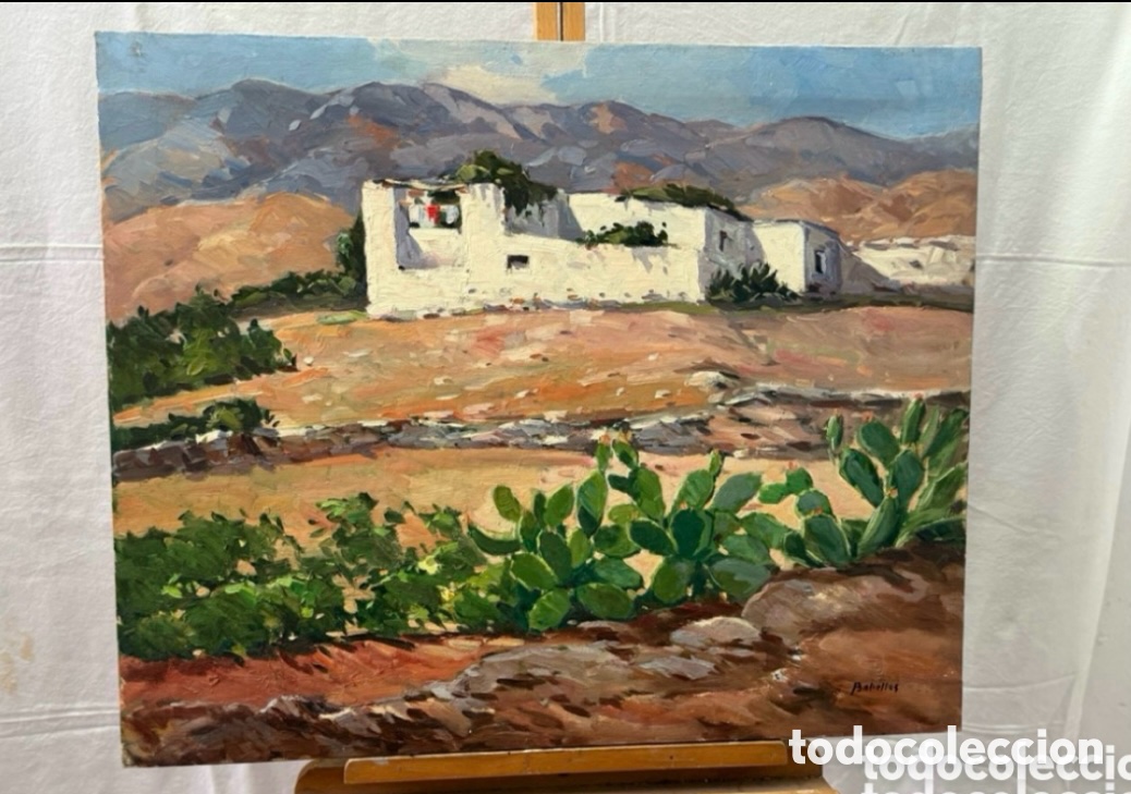 Arte: Salvador Baliellas Oliva (Vic, Barcelona, 1932) paisaje mediterr&aacute;neo con casa blanca, &oacute;leo.