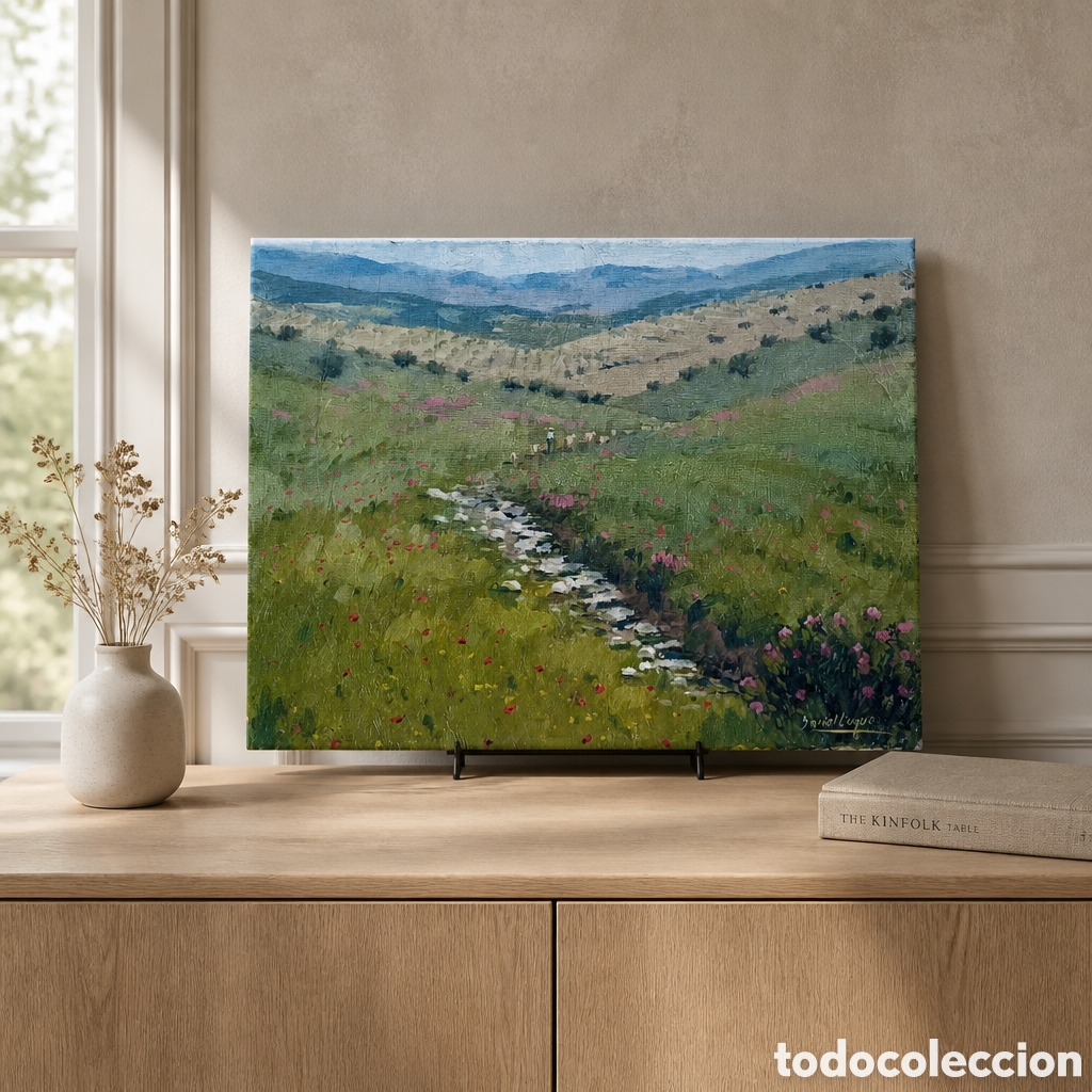 Arte: DANIEL LUQUE. MALAGA . OLEO SOBRE LIENZO. PAISAJE CON CAMPESINO . MEDIDAS 61&times;47 CM
