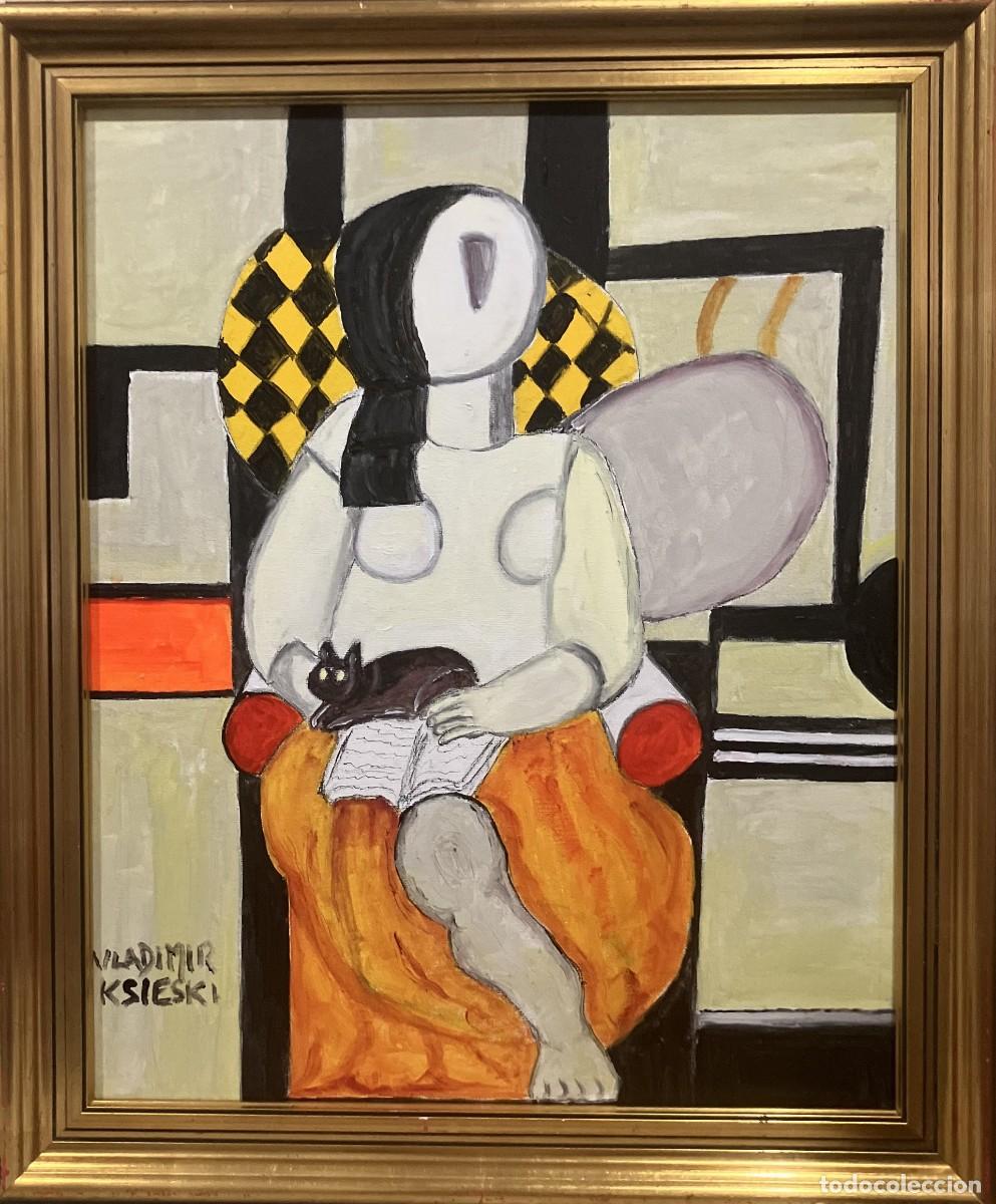 Arte: MUJER CON GATO POP ART ABSTRACTO