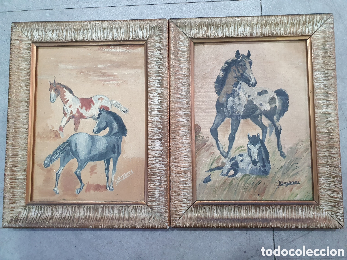 Art: Pareja de cuadros caballos J. Goyanes. Pintor gallego. (L98)