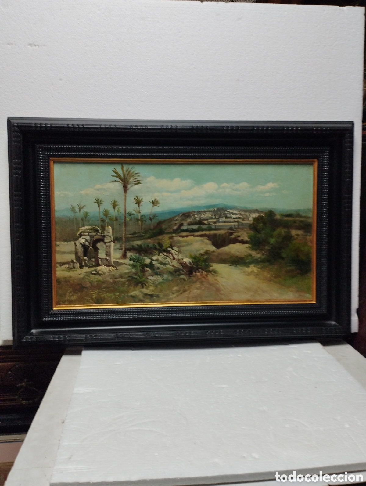 Art: ANTIGUO OLEO PAISAJE ORIENTALISTA , MEDIDA CARTON 64X35 CM. Y MARCO 82X54 CM.