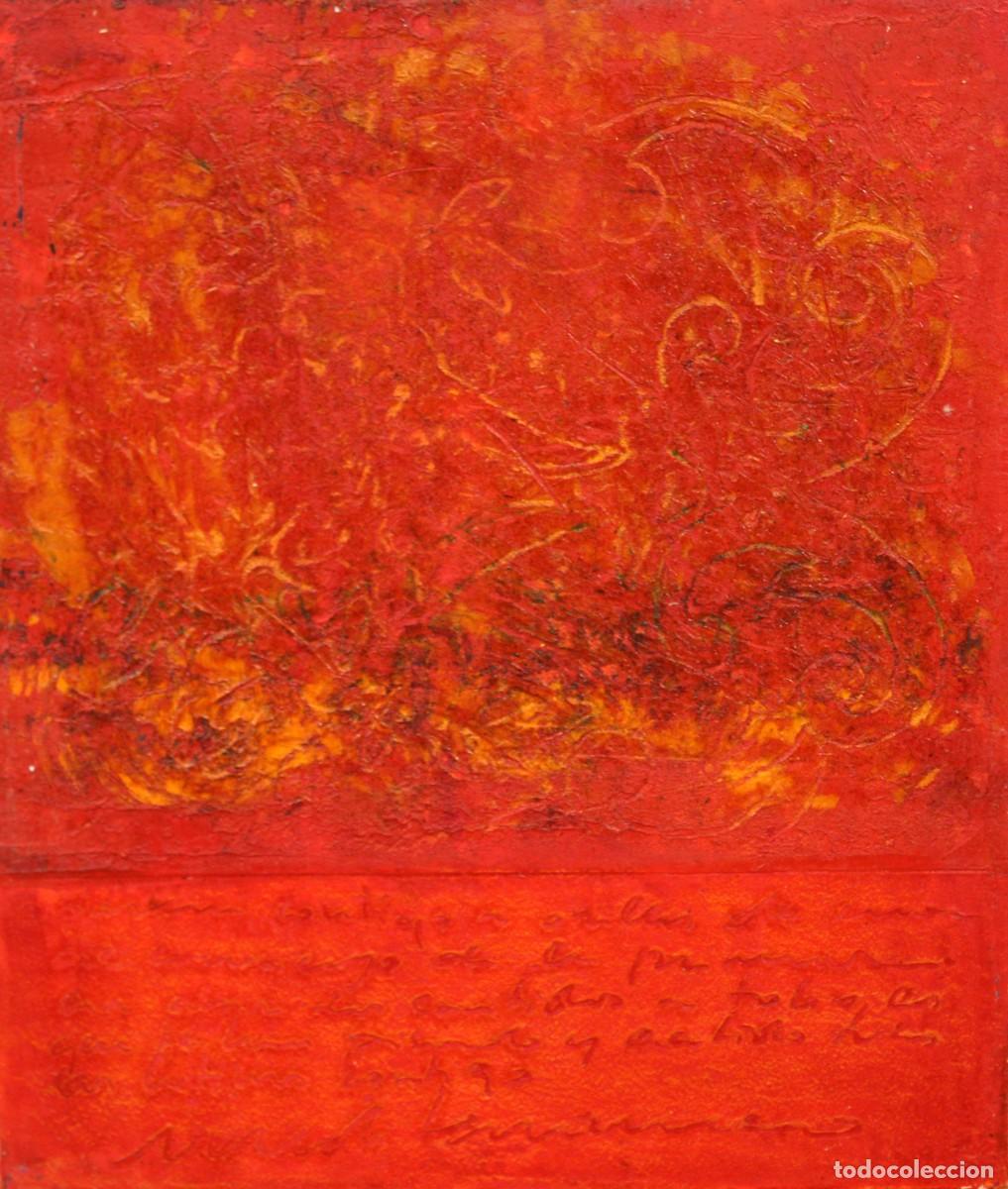 Arte: JOSEP VECIANA (XX) TECNICA MIXTA Y ACRILICO SOBRE TABLA TITULADO ENCUENTRO