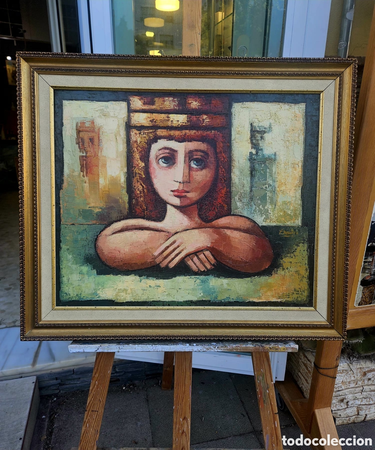 Arte: F.Benitez , (?) Encantadora pintura vintage firmada., la pintura tiene alg&uacute;n craquelado .