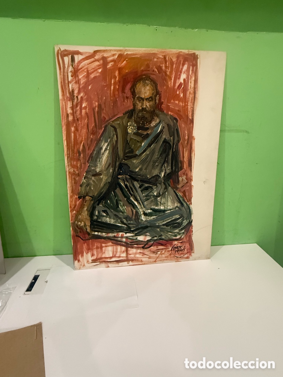 Kunst: Carles Prun&eacute;s (1937-2017) &ndash; Figura masculina sedente &ndash; &Oacute;leo original sobre tablex firmado