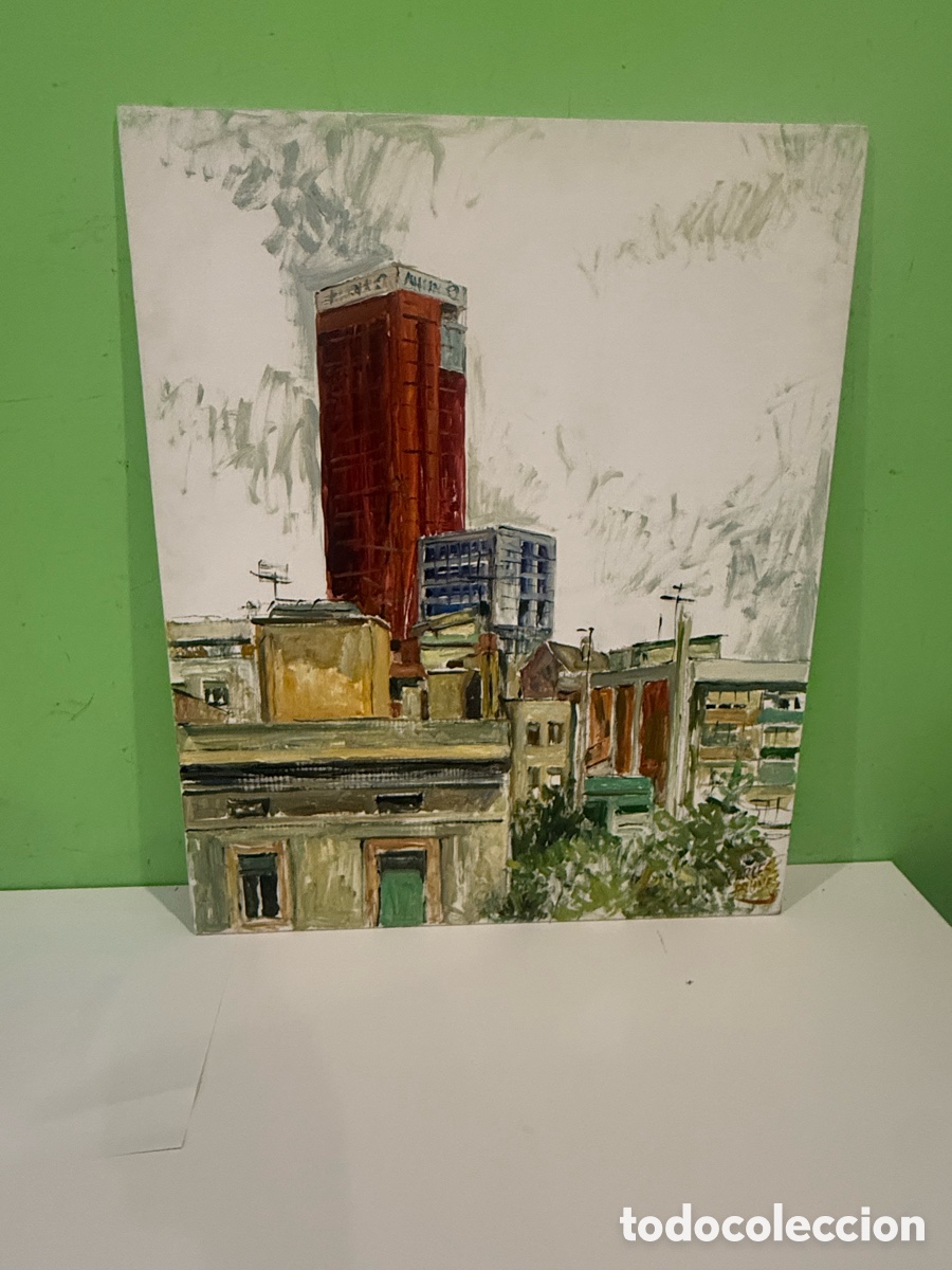 Arte: Carles Prun&eacute;s (1937-2017) &ndash; Paisaje urbano de Barcelona &ndash; &Oacute;leo original sobre tablex firmado