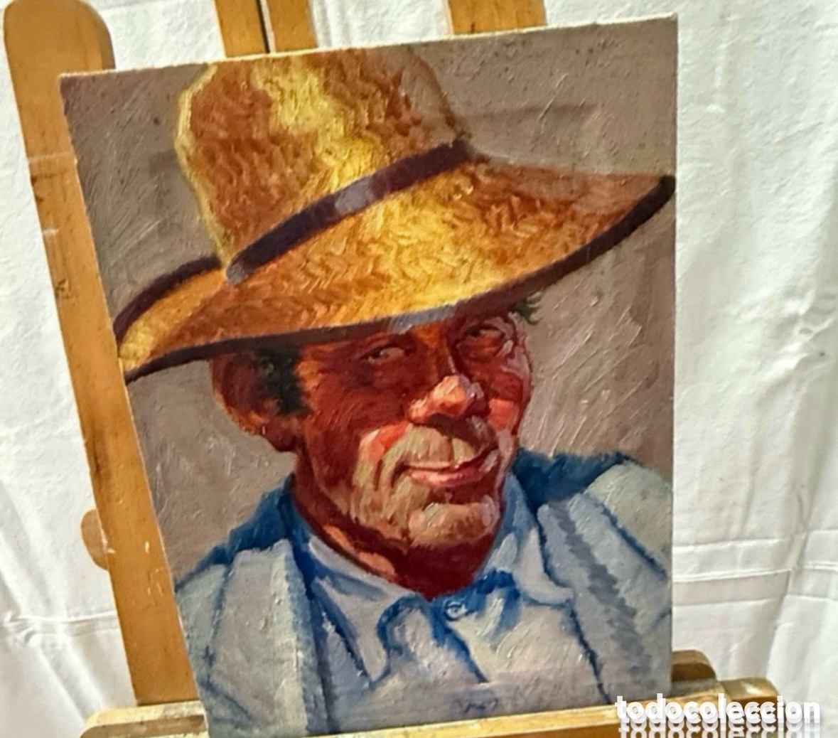 Kunst: Jose Font Sellabona - Retrato de campesino andaluz con sombrero - &oacute;leo sobre lienzo