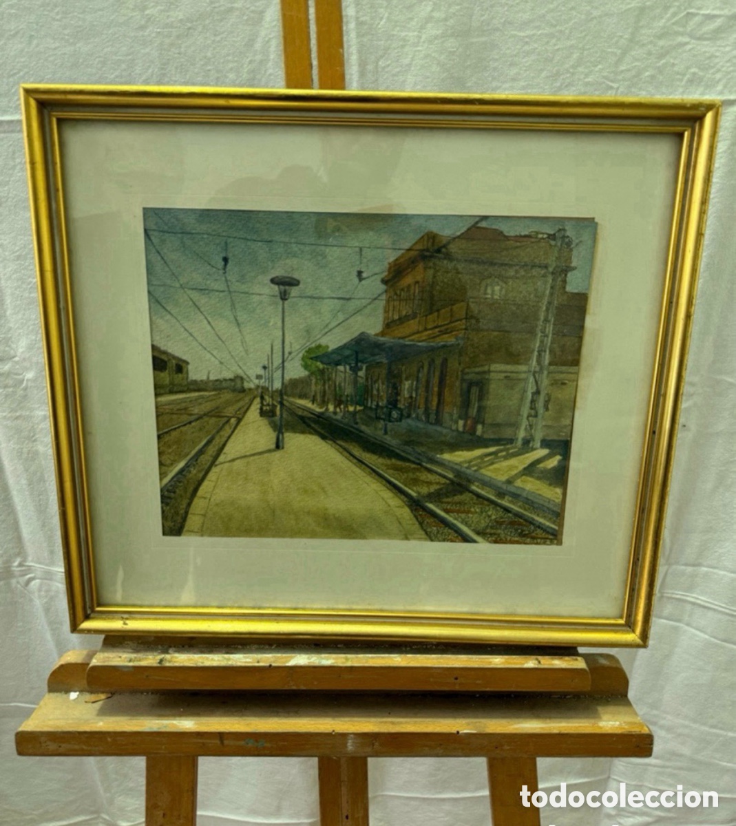 Kunst: JOAN CANADELL NIUB&Oacute; (1928-2010)- ACUARELA ESTACI&Oacute;N FERROVIARIA - ESCUELA LUMINISTA CATALANA