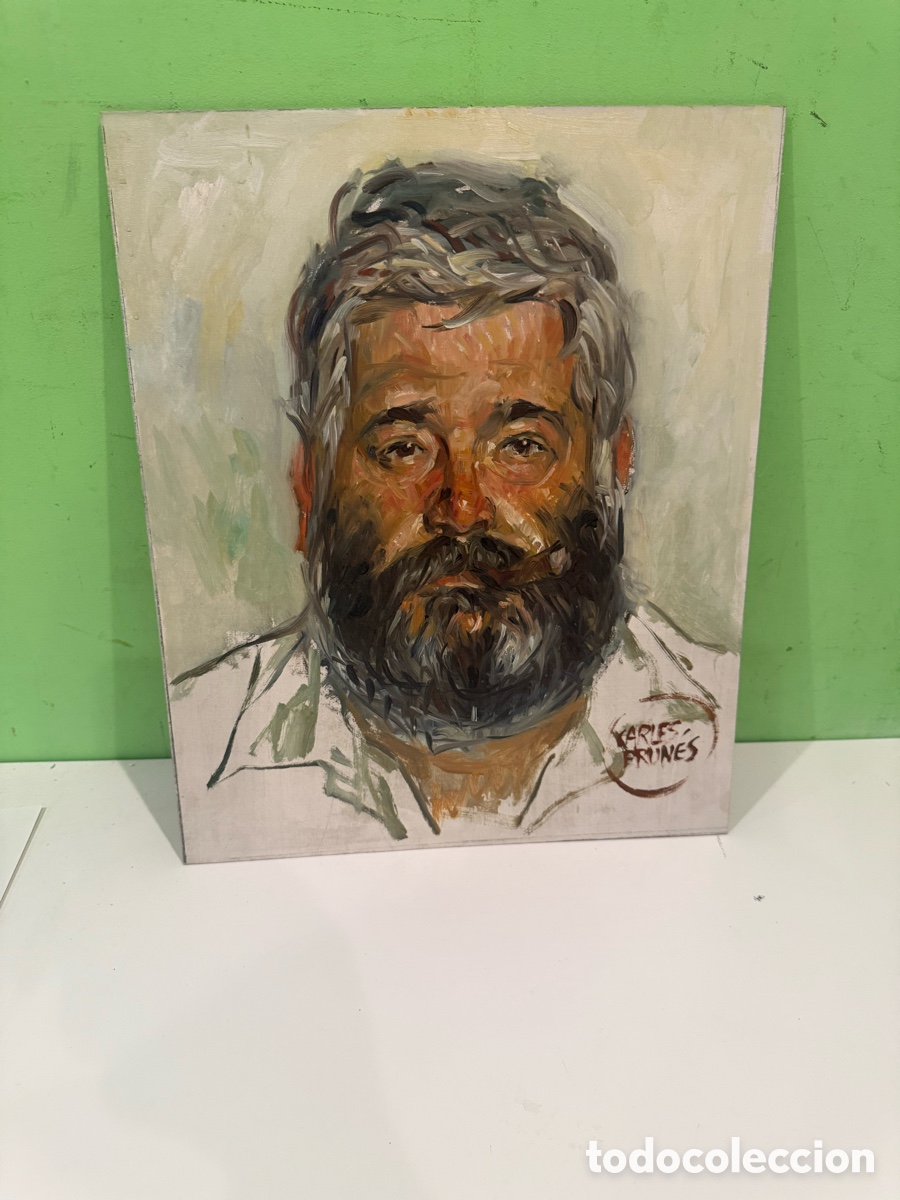 Arte: Carles Prun&eacute;s (1937-2017) &ndash; Retrato de hombre con barba, &oacute;leo original sobre Tablex