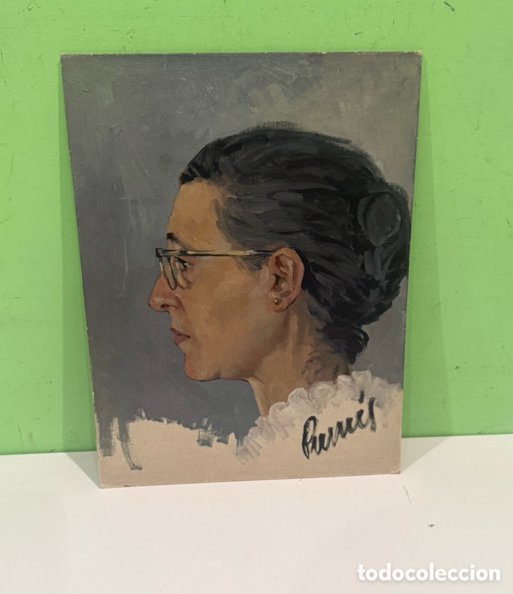 Arte: Carles Prun&eacute;s (1937-2017) &Oacute;leo original Primera &eacute;poca Retrato femenino de perfil