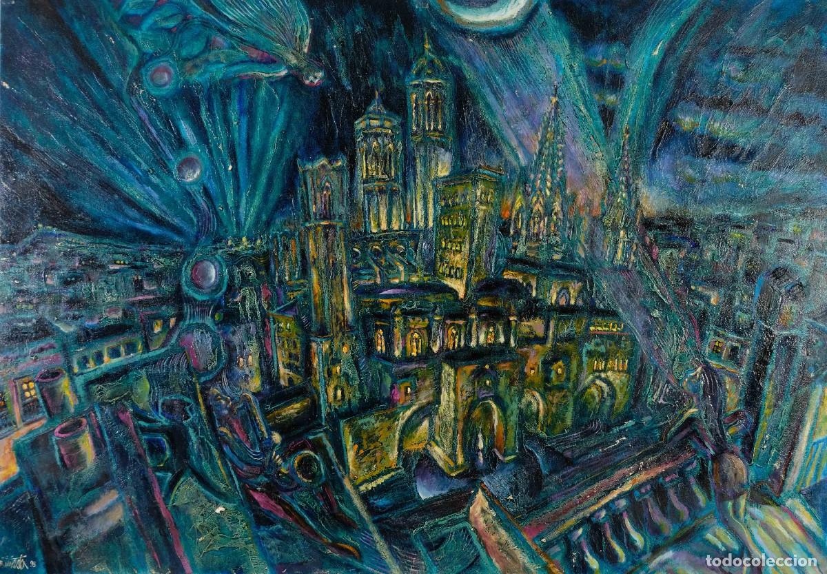 Arte: EDMUNDO INIESTA &oacute;leo sobre lienzo Composici&oacute;n monumentos religiosos firmado y fechado 1995
