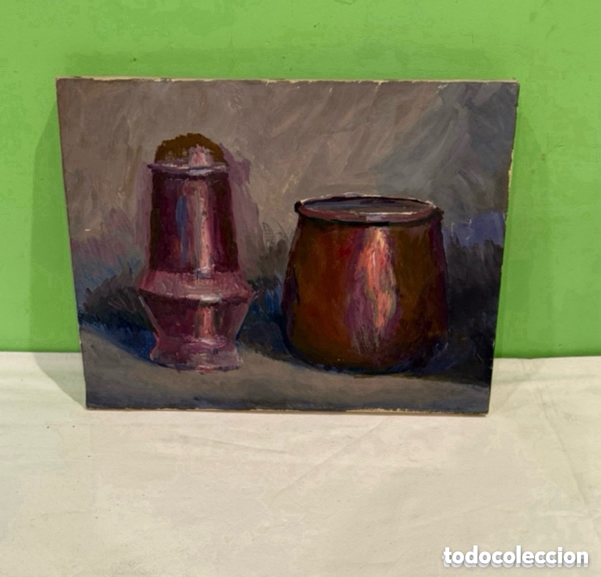 Kunst: Arturo Mart&iacute;nez Cabezas (1899) &oacute;leo sobre lienzo bodeg&oacute;n &uacute;ltima obra nota manuscrita reverso