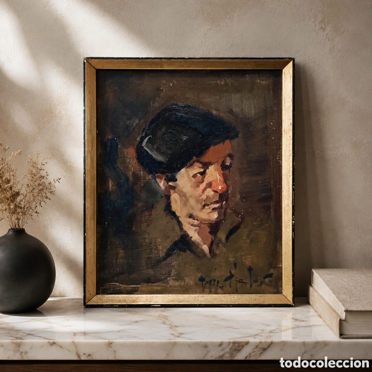 Arte: FRANCISCO TORRES MATAS . MALAGA 1945- 2010. OLEO SOBRE LIENZO. RETRATO MASCULINO. 50&times;40 cm
