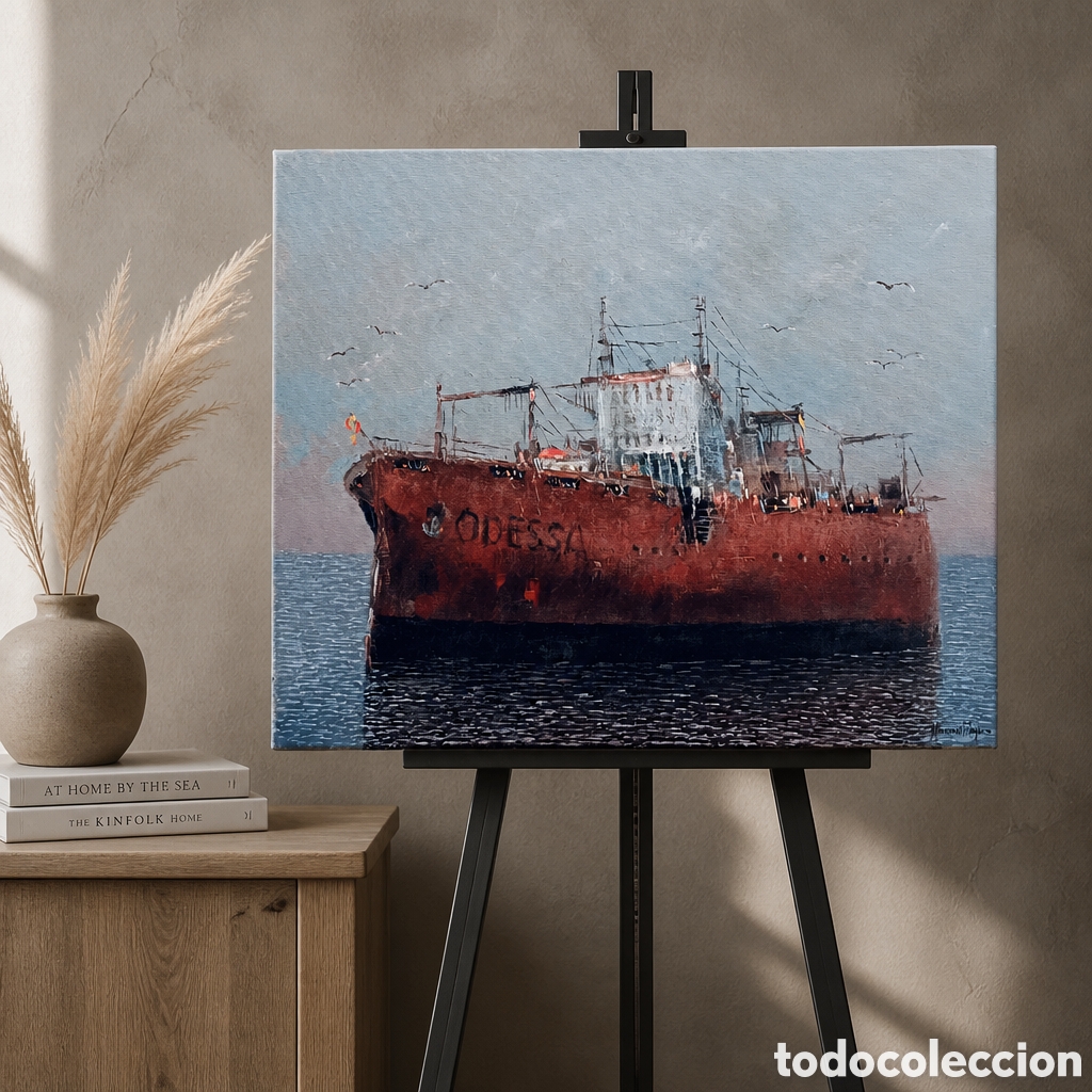 Arte: FRANCISCO MORENO ORTEGA . MALAGA . MARINA CON BARCO .OLEO SOBRE LIENZO MEDIDAS OBRA 46x38 cm
