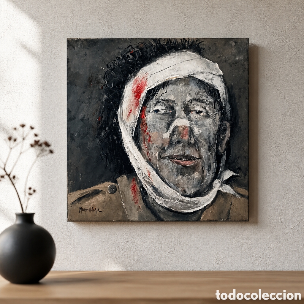 Arte: FRANCISCO MORENO ORTEGA . MALAGA . TITULADO SOLDADO HERIDO . OLEO SOBRE LIENZO MEDIDAS OBRA 40x40 cm