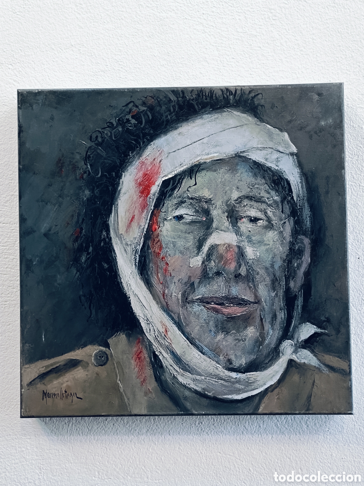 Arte: FRANCISCO MORENO ORTEGA . MALAGA . TITULADO SOLDADO HERIDO . OLEO SOBRE LIENZO MEDIDAS OBRA 40x40 cm