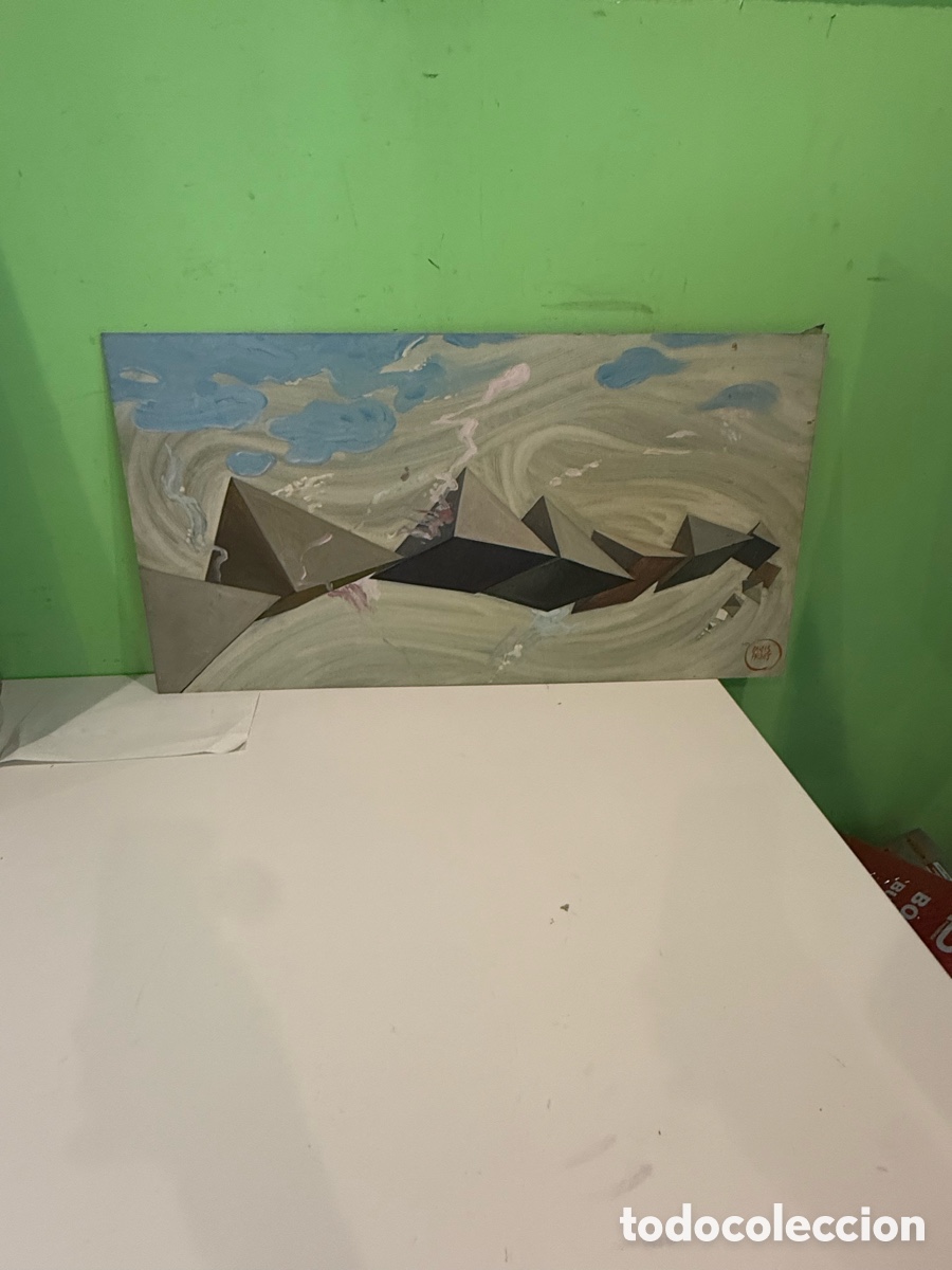 Arte: Carles Prun&eacute;s (1937-2017) Barcelona &ndash; &Oacute;leo original firmado. Composici&oacute;n geom&eacute;trica &ndash; 90 &times; 49 cm