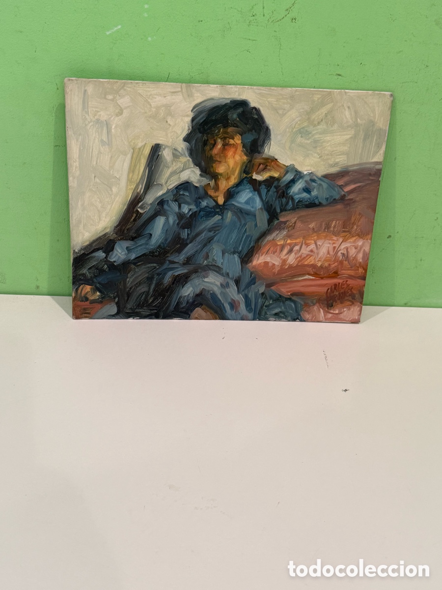 Arte: Carles Prun&eacute;s (1937-2017) Barcelona &ndash; &Oacute;leo original sobre tabla. Figura femenina sentada (27x21cm)