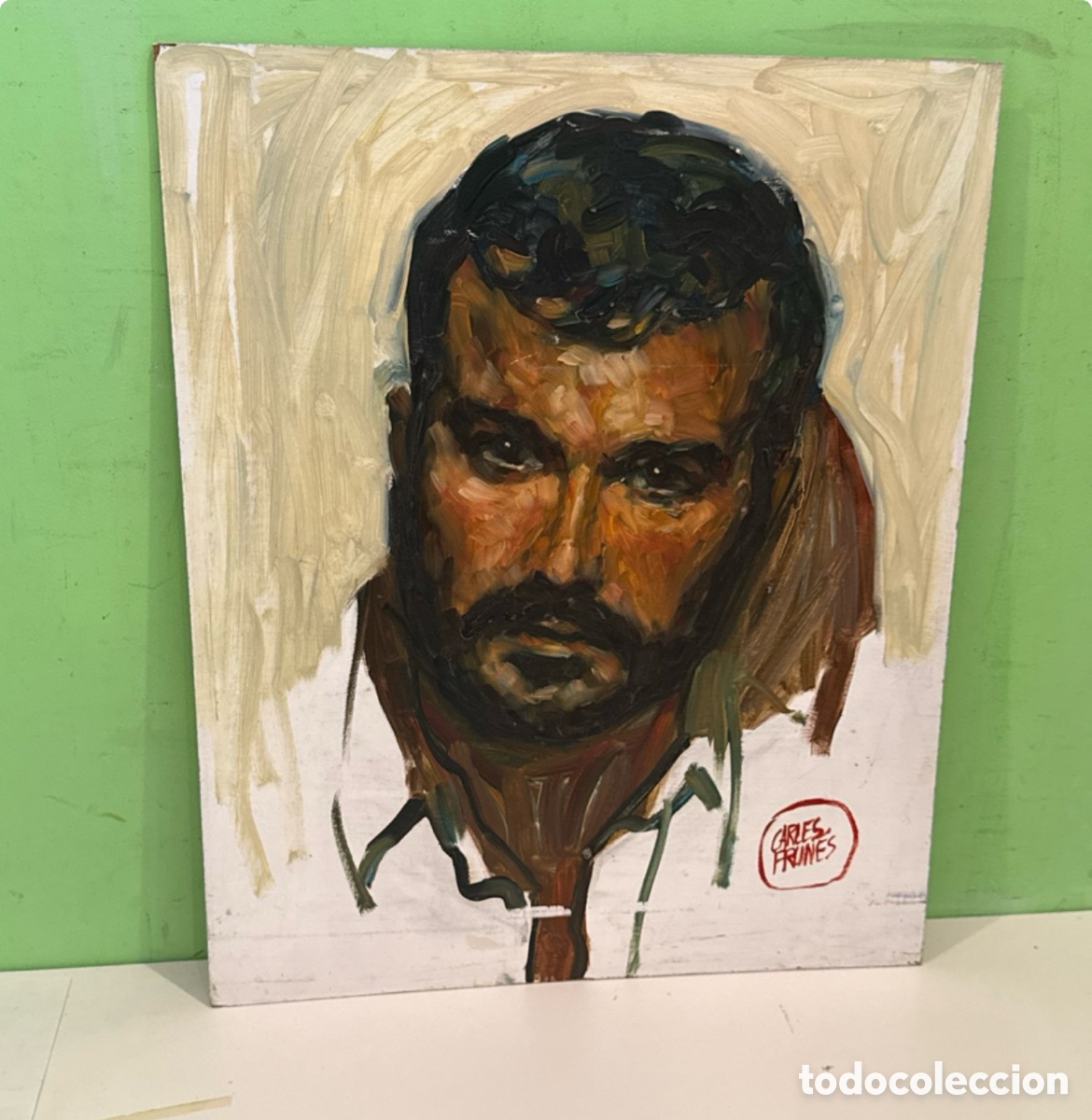 Arte: Carles Prun&eacute;s (Barcelona, 1937-2017) &ndash; Posible autorretrato. &Oacute;leo sobre tabla firmado. 49 &times; 40 cm