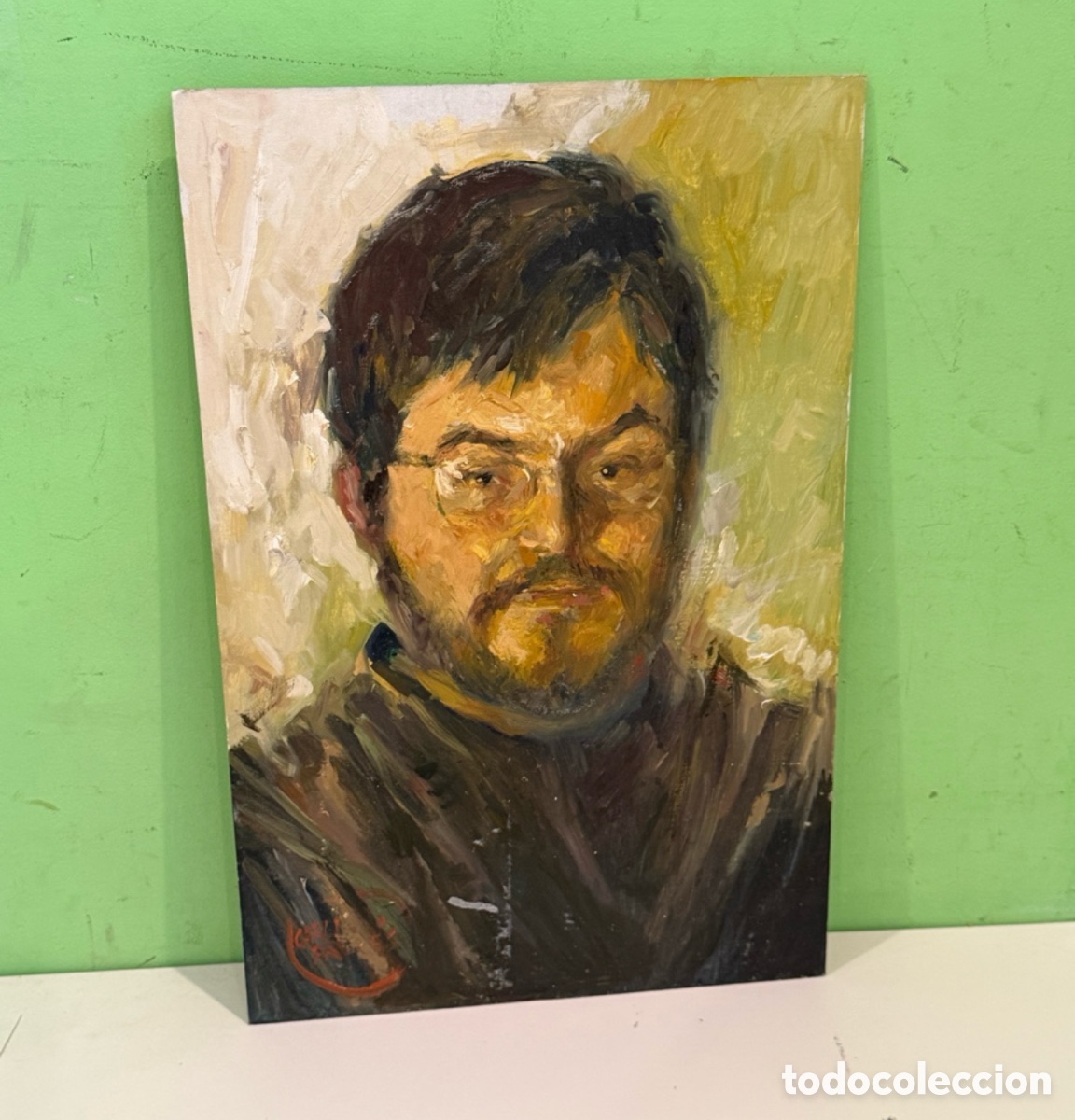 Kunst: Carles Prun&eacute;s (Barcelona, 1937-2017) &ndash; Retrato masculino firmado. &Oacute;leo sobre tabla (42 &times; 28 cm)