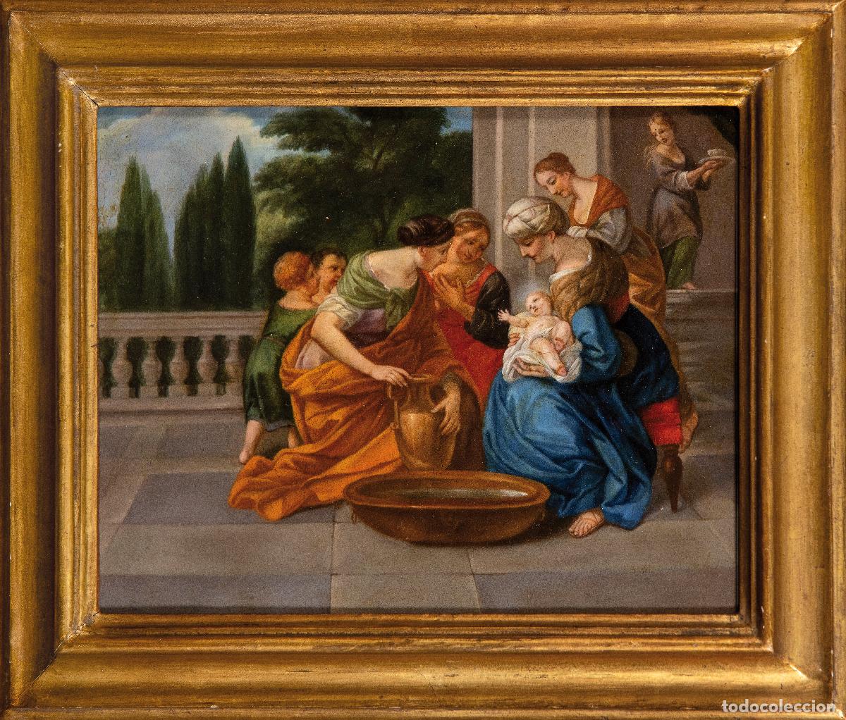 Arte: El nacimiento de San Juanito &oacute;leo sobre cobre escuela francesa del siglo XVIII