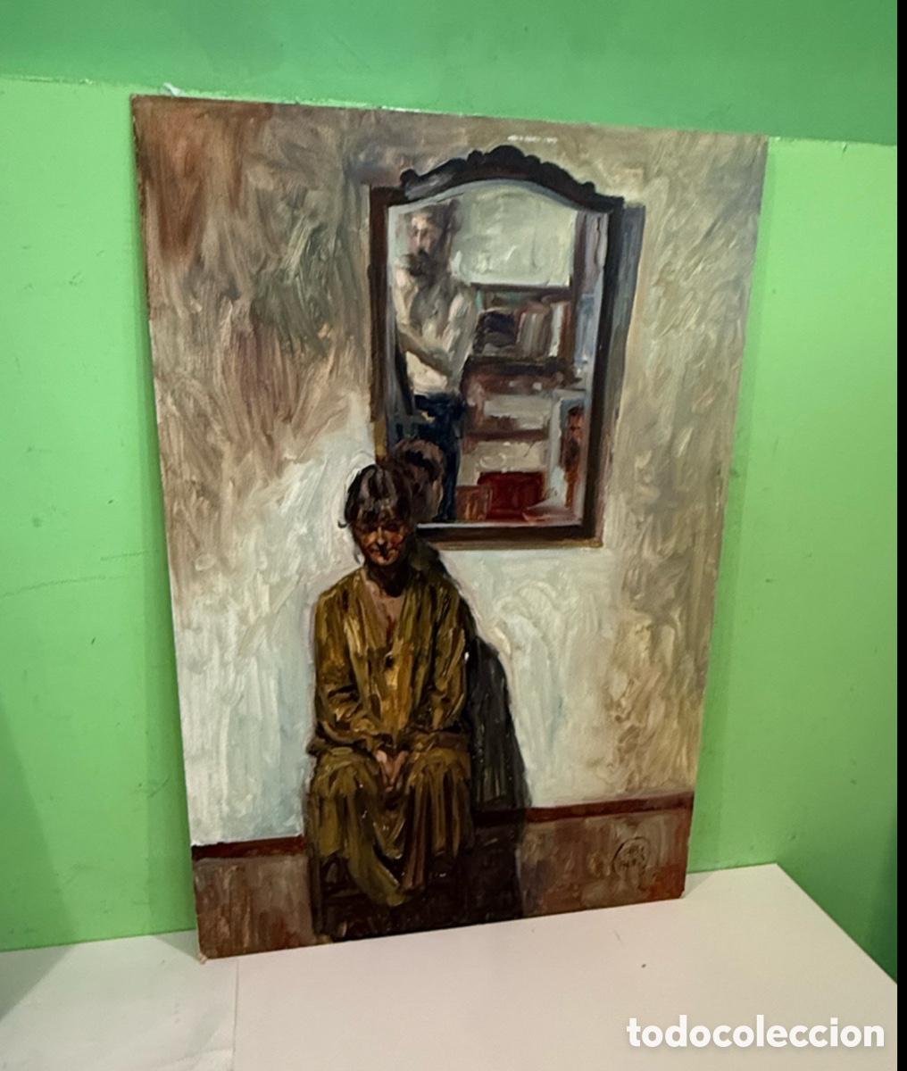 Arte: Carles Prun&eacute;s (Barcelona, 1937-2017) &ndash; Mujer sentada con espejo. &Oacute;leo sobre tabla (80 &times; 55 cm)