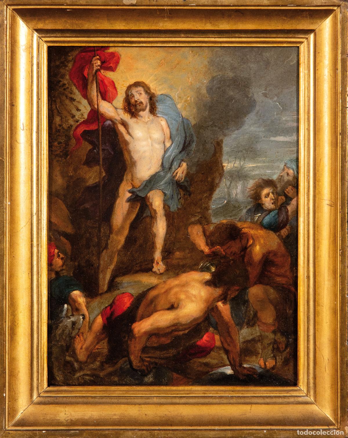 Arte: La Resurrecci&oacute;n de Cristo &oacute;leo sobre cobre flamenco siguiendo modelos Rubens finales del siglo XVII