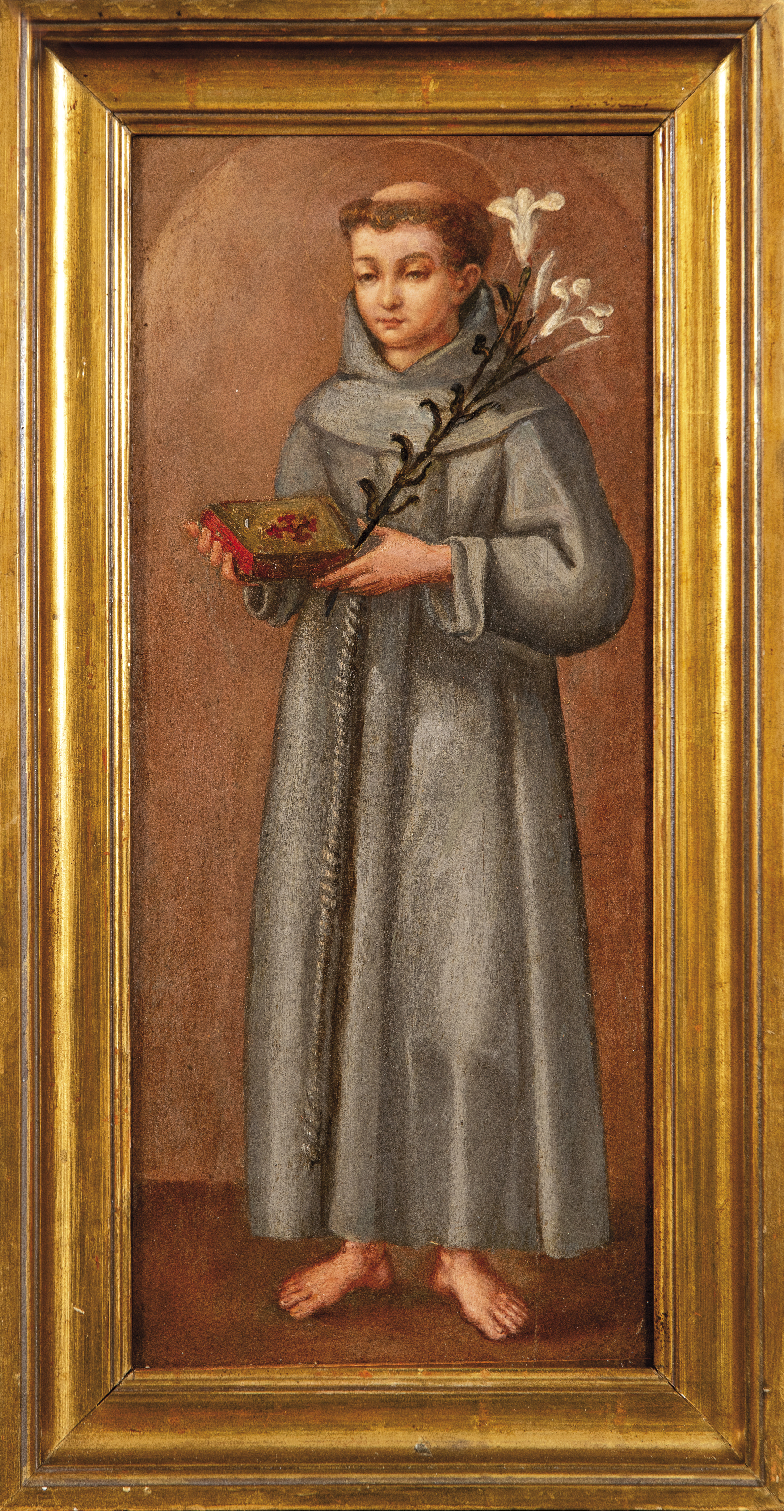 Arte: San Antonio de Padua &oacute;leo sobre tabla escuela espa&ntilde;ola de principios del siglo XVIII