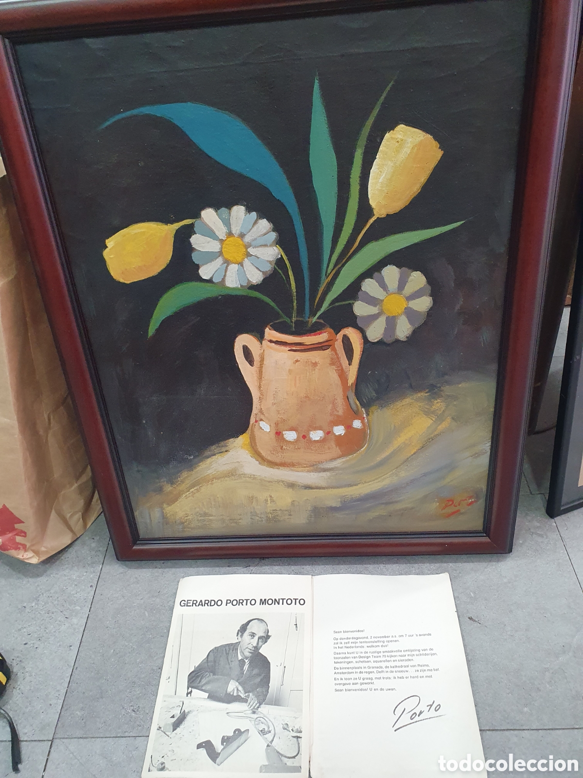 Art: Gerardo Porto. Oleo sobre lienzo. Botijo con flores.