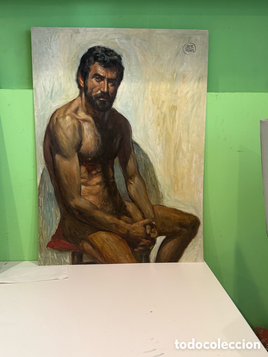 Arte: Carles Prun&eacute;s (1937-2017) &ndash; desnudo masculino &ndash; &Oacute;leo sobre lienzo firmado (107 &times; 78 cm)