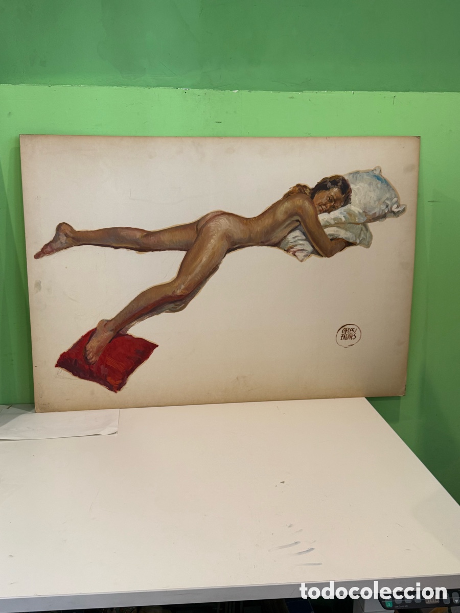 Kunst: Carles Prun&eacute;s (1937-2017) &ndash; Desnudo femenino recostado &ndash; &Oacute;leo sobre lienzo firmado (100 &times; 70 cm)