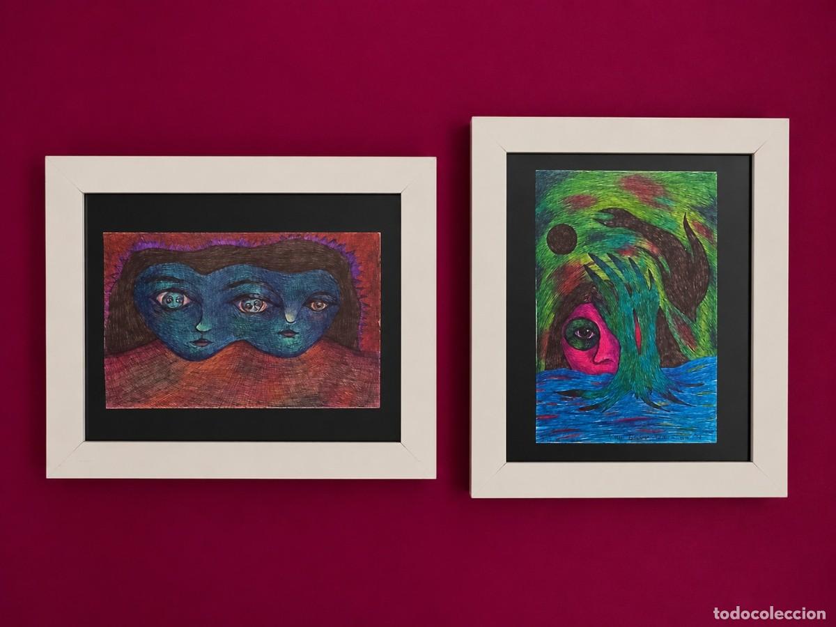 Arte: Diana Calabaza C&oacute;smica (2024) &ndash; Pair of original ballpoint pen drawings &ndash; &rdquo;Bic&eacute;fala&rdquo; & &rdquo;M&aacute;scara&rdquo;