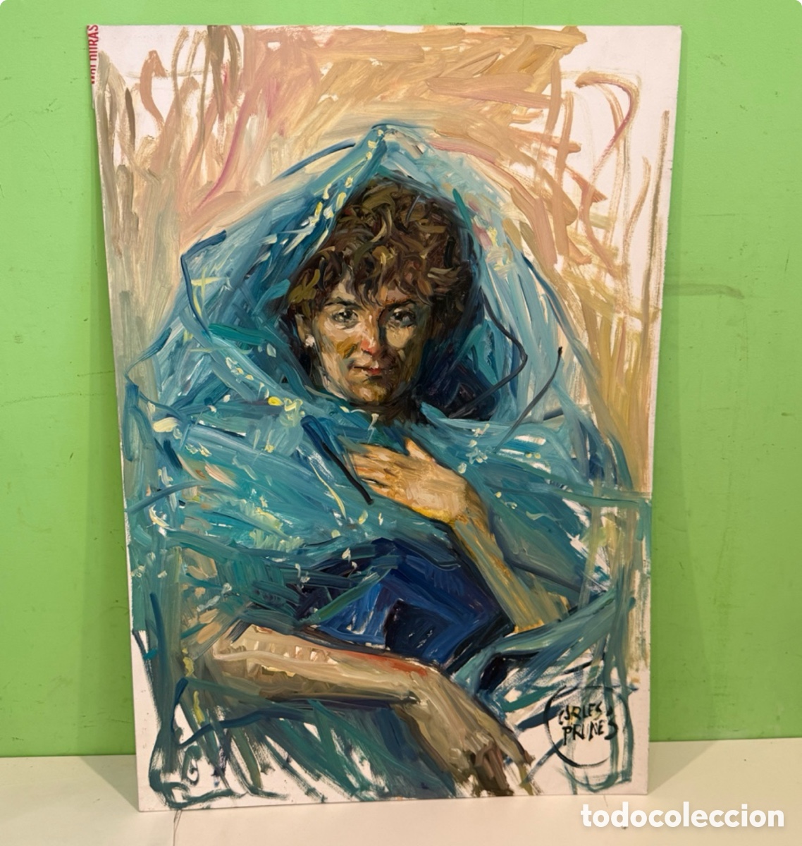 Arte: Carles Prun&eacute;s &ndash; Retrato femenino con mant&oacute;n azul 73&times;50 cm