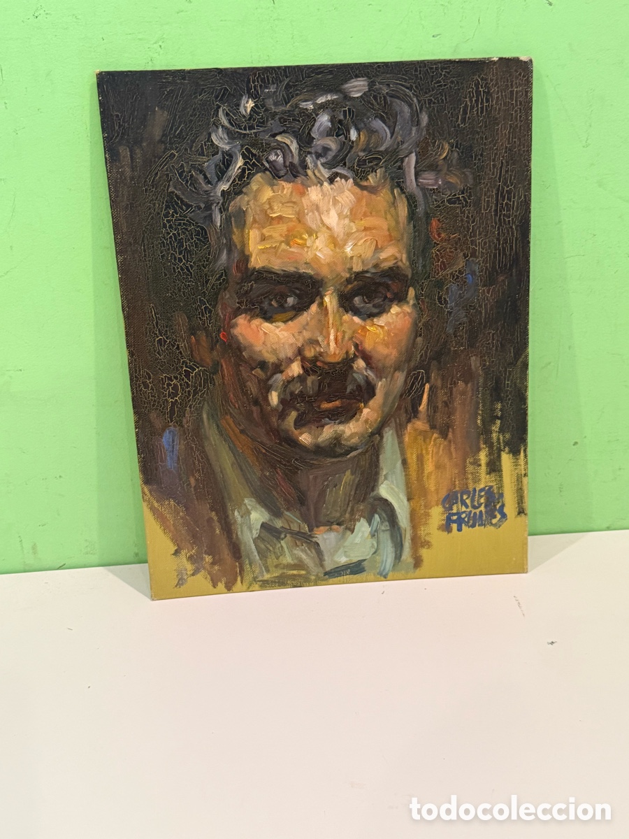 Kunst: Carles Prun&eacute;s (1937-2017) &Oacute;leo sobre tablex firmado &ndash; Retrato masculino 35 &times; 27 cm