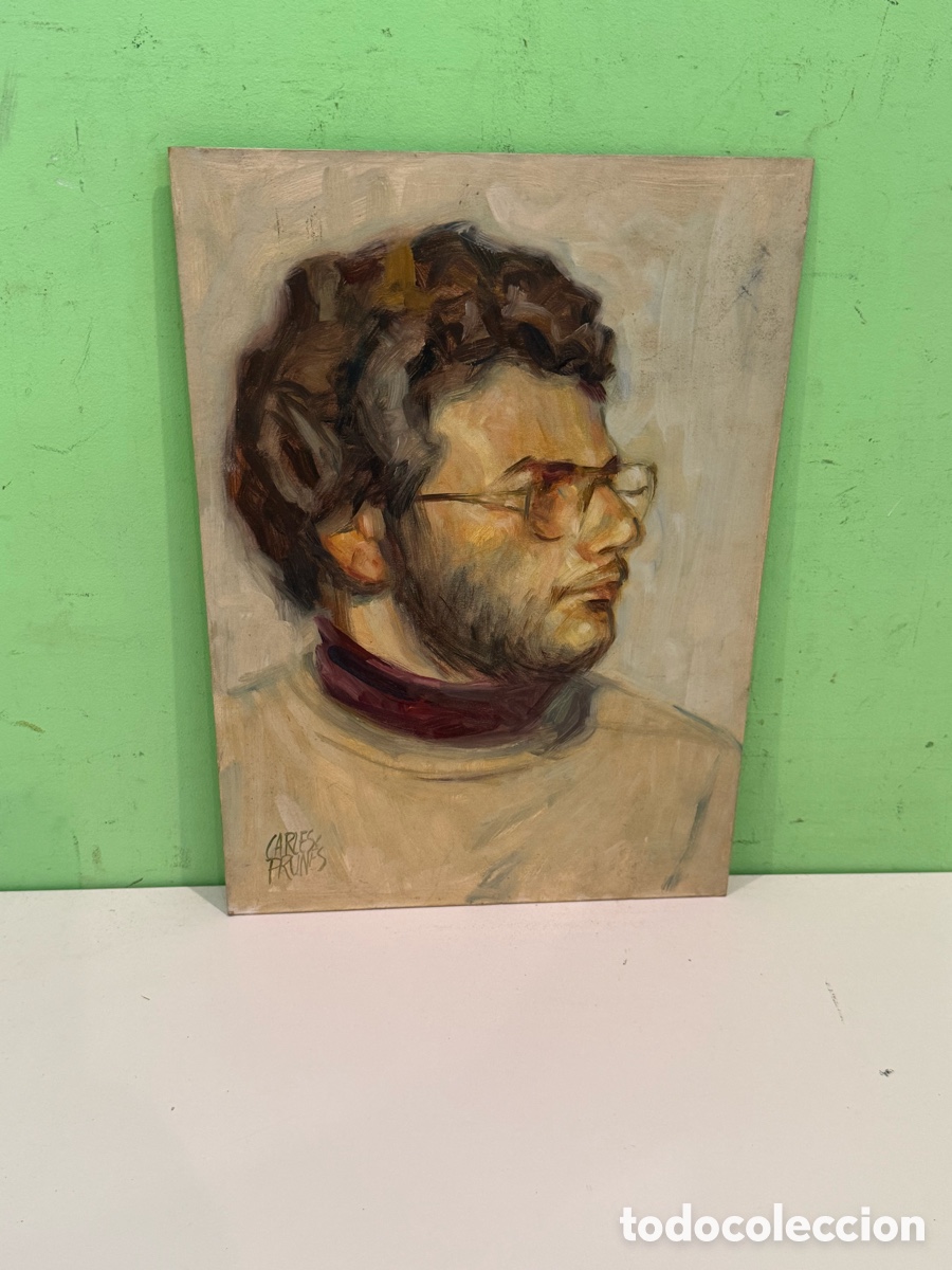 Arte: Carles Prun&eacute;s (1937-2017) &Oacute;leo sobre tablex firmado &ndash; Retrato masculino 35 &times; 24 cm
