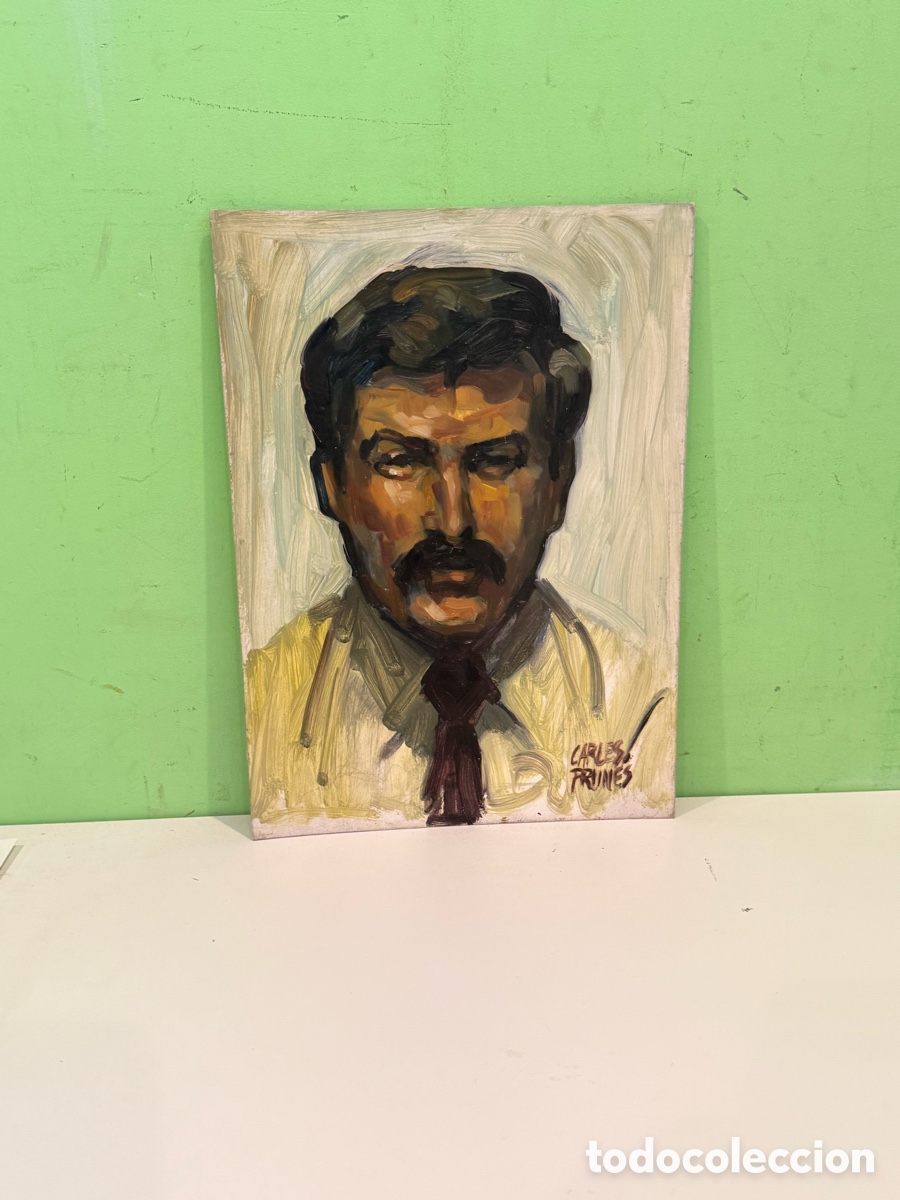 Arte: Carles Prun&eacute;s (1937-2017) &Oacute;leo sobre tablex firmado &ndash; Retrato masculino 38 &times; 27 cm