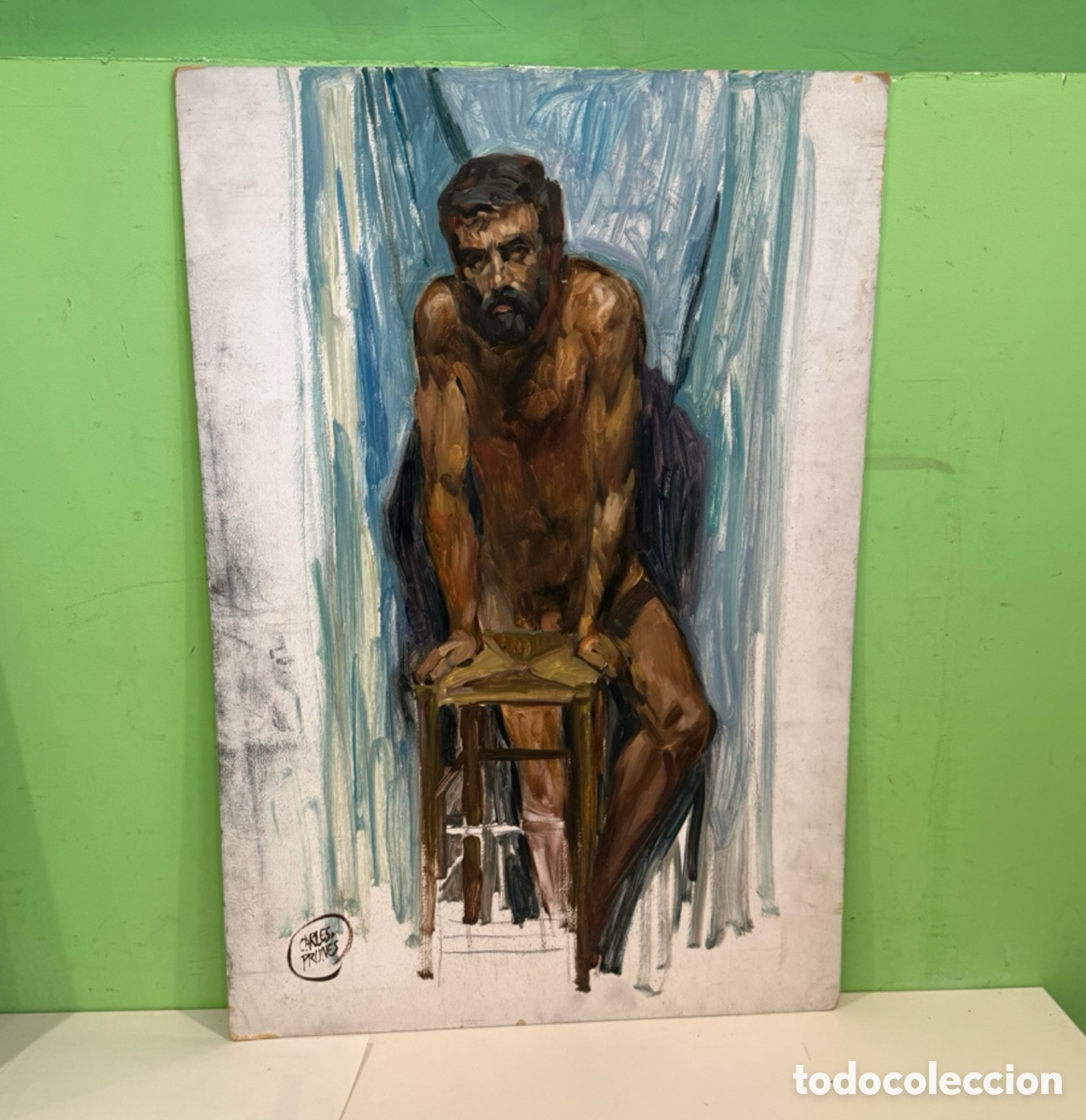 Arte: Carles Prun&eacute;s (1937-2017) &Oacute;leo sobre tablex firmado &ndash; Desnudo masculino 80 &times; 55 cm