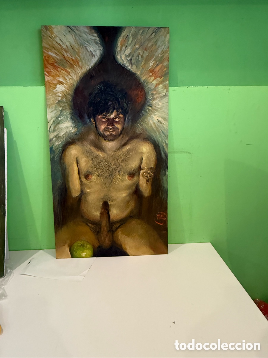 Arte: Carles Prun&eacute;s (1937-2017) &Oacute;leo sobre tablex firmado &ndash; Estudio de figura masculina 105 &times; 55 cm