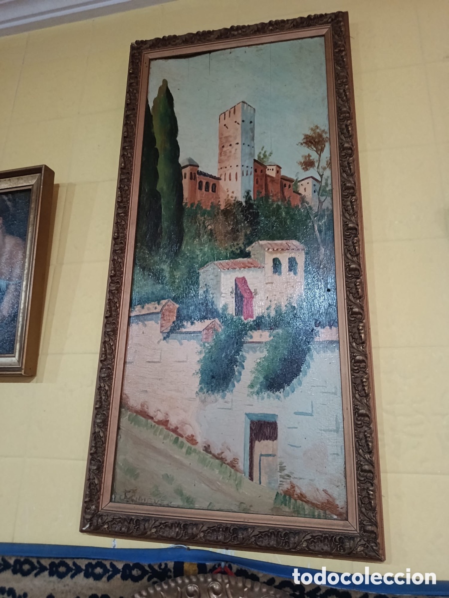 Arte: Pareja vistas granada Alhambra y darro enriquez pintor